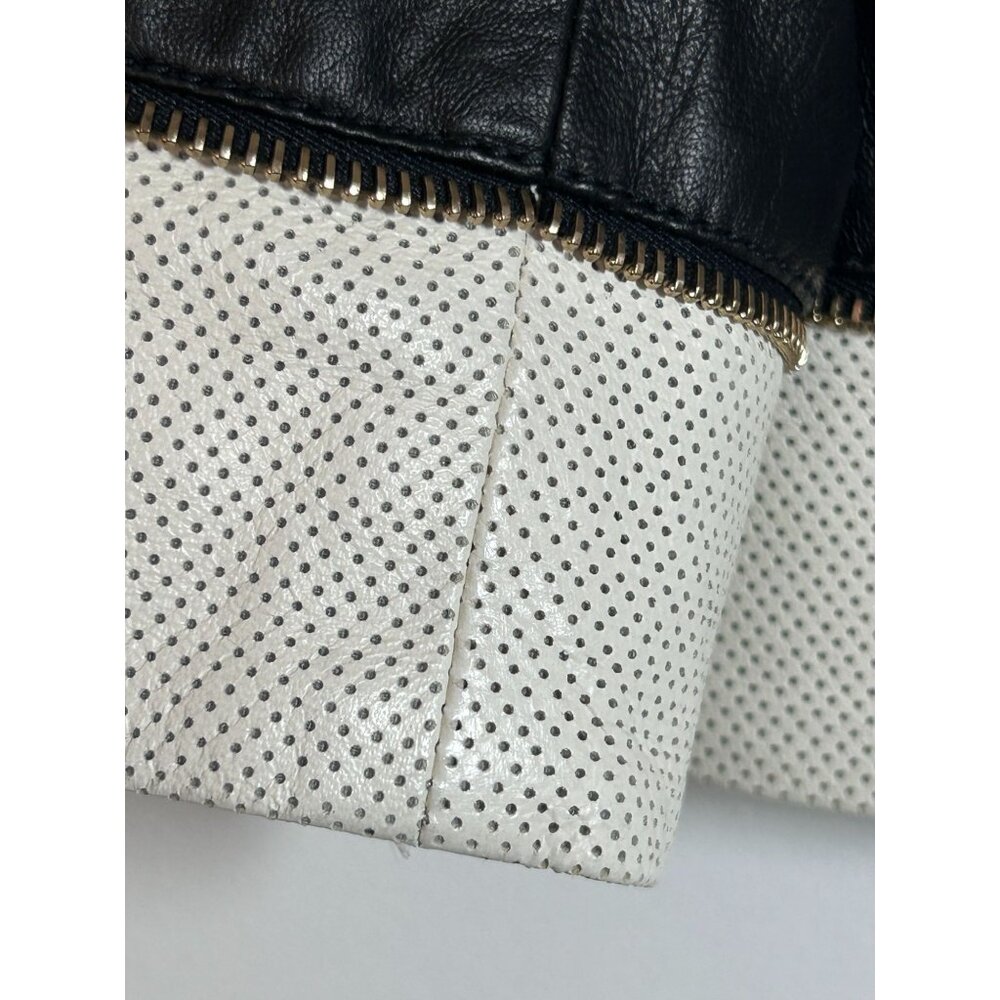 St John Women's Leather Zipper Moto Jacket in Cavier/Cream - Sz 4 - NWT - Picture 8 of 11